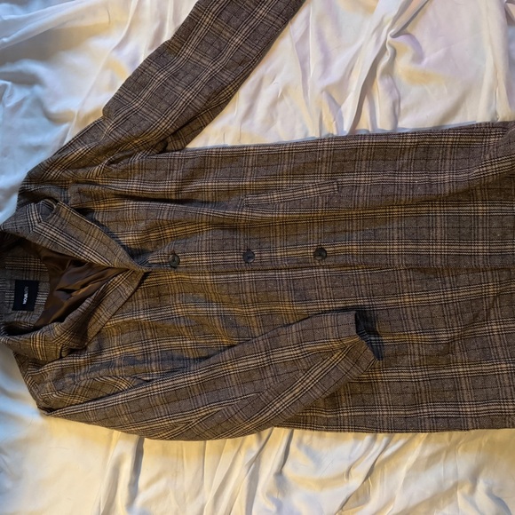 Fashion Nova Men's Brown Checkered Trench Coat - Picture 2 of 3